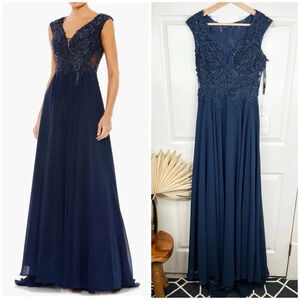 Mac Duggal Sequin Empire Waist Pleated Gown Navy Size 2 Long Formal Dress